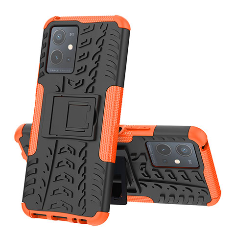 Custodia Silicone e Plastica Opaca Cover con Supporto JX1 per Vivo Y30 5G Arancione