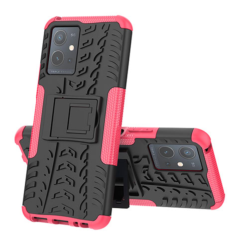 Custodia Silicone e Plastica Opaca Cover con Supporto JX1 per Vivo Y55s 5G Rosa Caldo