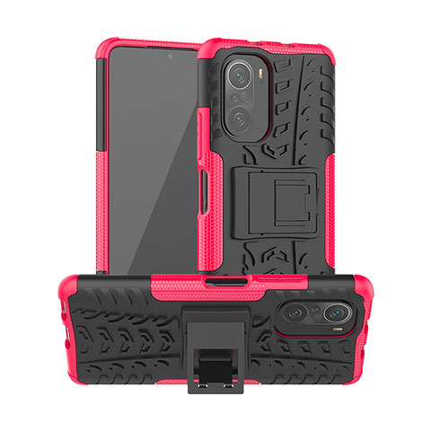 Custodia Silicone e Plastica Opaca Cover con Supporto JX1 per Xiaomi Mi 11X Pro 5G Rosa Caldo