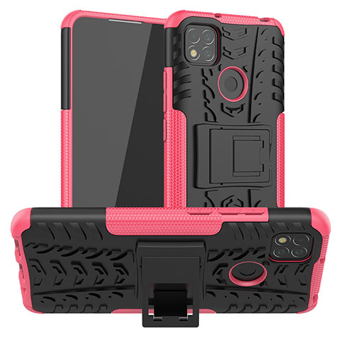 Custodia Silicone e Plastica Opaca Cover con Supporto JX1 per Xiaomi POCO C3 Rosa Caldo