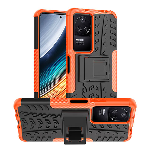 Custodia Silicone e Plastica Opaca Cover con Supporto JX1 per Xiaomi Poco F4 5G Arancione