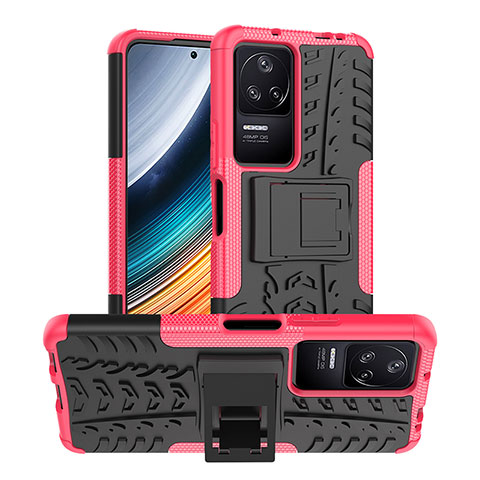 Custodia Silicone e Plastica Opaca Cover con Supporto JX1 per Xiaomi Poco F4 5G Rosa Caldo