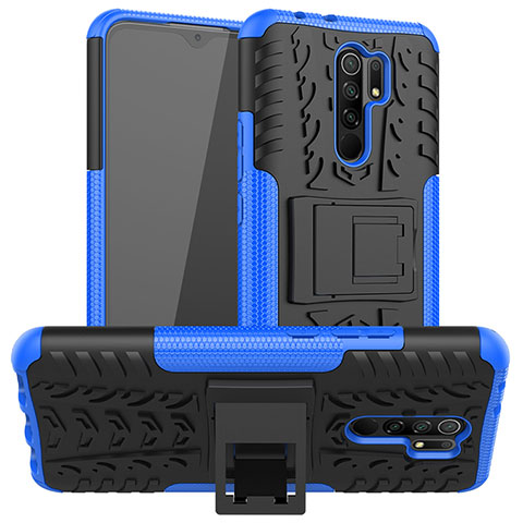 Custodia Silicone e Plastica Opaca Cover con Supporto JX1 per Xiaomi Poco M2 Blu