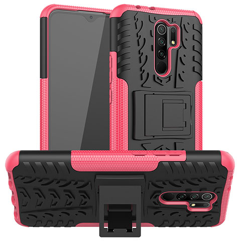 Custodia Silicone e Plastica Opaca Cover con Supporto JX1 per Xiaomi Poco M2 Rosa Caldo