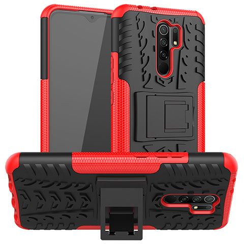 Custodia Silicone e Plastica Opaca Cover con Supporto JX1 per Xiaomi Poco M2 Rosso