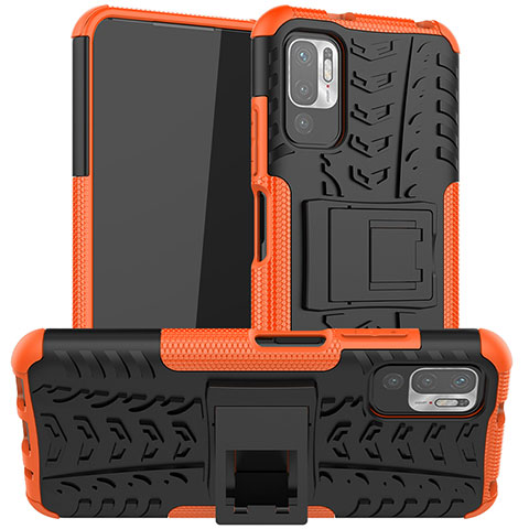 Custodia Silicone e Plastica Opaca Cover con Supporto JX1 per Xiaomi POCO M3 Pro 5G Arancione
