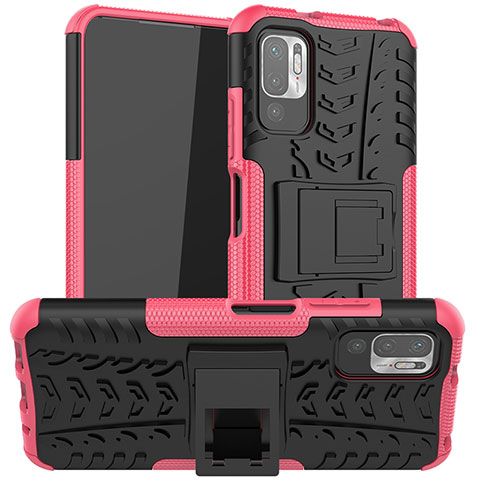 Custodia Silicone e Plastica Opaca Cover con Supporto JX1 per Xiaomi POCO M3 Pro 5G Rosa Caldo