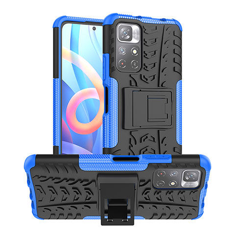 Custodia Silicone e Plastica Opaca Cover con Supporto JX1 per Xiaomi Poco M4 Pro 5G Blu