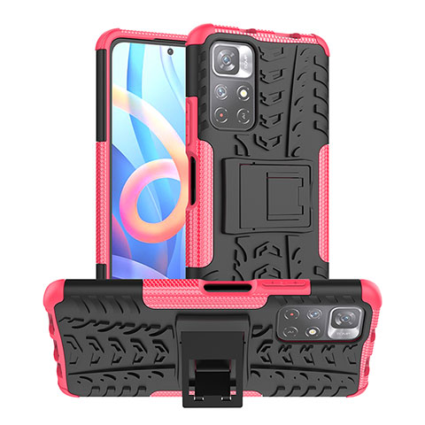 Custodia Silicone e Plastica Opaca Cover con Supporto JX1 per Xiaomi Poco M4 Pro 5G Rosa Caldo