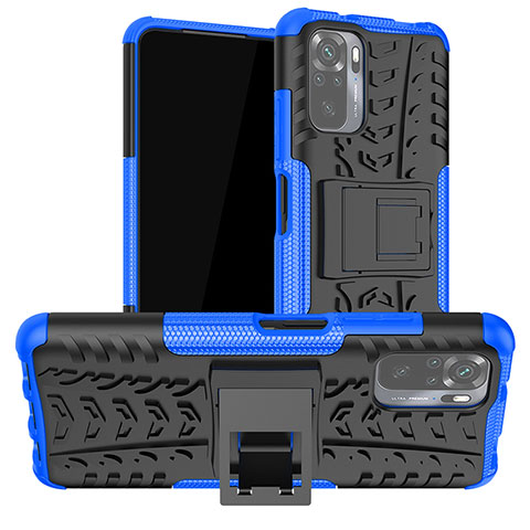 Custodia Silicone e Plastica Opaca Cover con Supporto JX1 per Xiaomi Poco M5S Blu