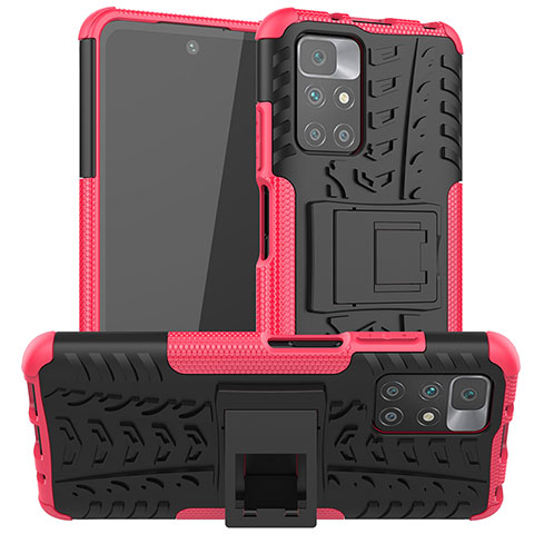 Custodia Silicone e Plastica Opaca Cover con Supporto JX1 per Xiaomi Redmi 10 4G Rosa Caldo