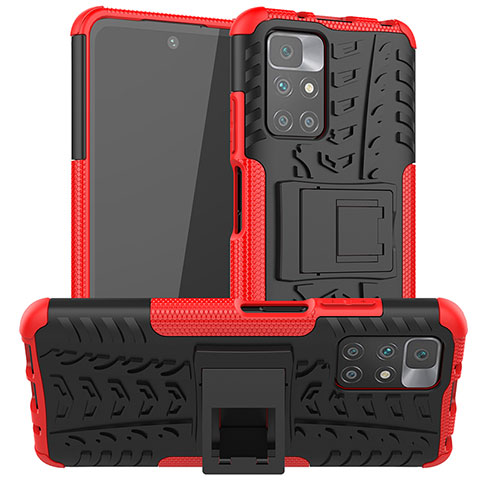 Custodia Silicone e Plastica Opaca Cover con Supporto JX1 per Xiaomi Redmi 10 4G Rosso