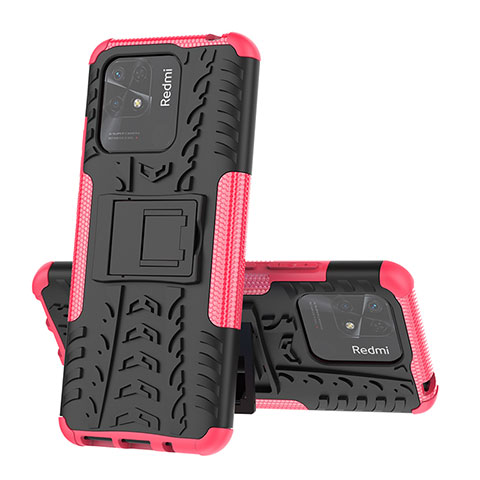 Custodia Silicone e Plastica Opaca Cover con Supporto JX1 per Xiaomi Redmi 10 Power Rosa Caldo