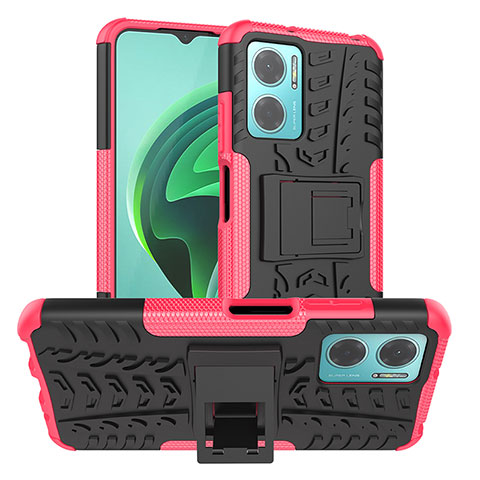 Custodia Silicone e Plastica Opaca Cover con Supporto JX1 per Xiaomi Redmi 10 Prime Plus 5G Rosa Caldo