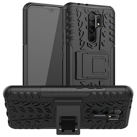 Custodia Silicone e Plastica Opaca Cover con Supporto JX1 per Xiaomi Redmi 9 Nero