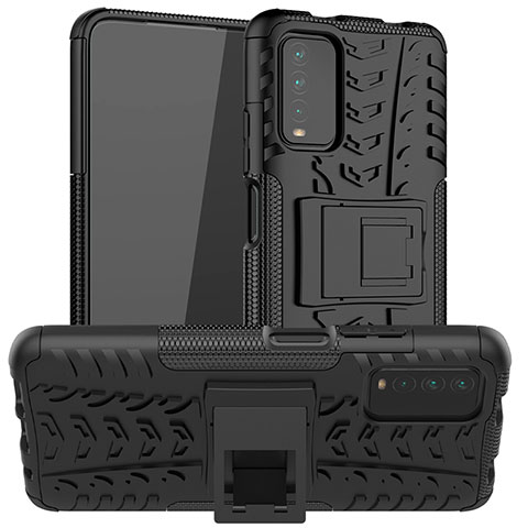 Custodia Silicone e Plastica Opaca Cover con Supporto JX1 per Xiaomi Redmi 9 Power Nero