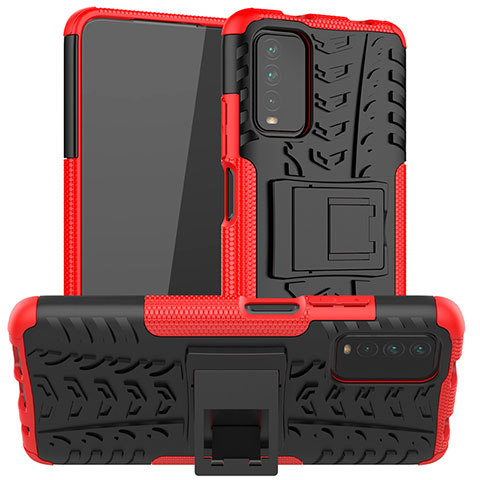 Custodia Silicone e Plastica Opaca Cover con Supporto JX1 per Xiaomi Redmi 9 Power Rosso