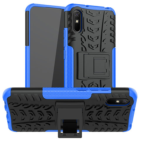 Custodia Silicone e Plastica Opaca Cover con Supporto JX1 per Xiaomi Redmi 9AT Blu