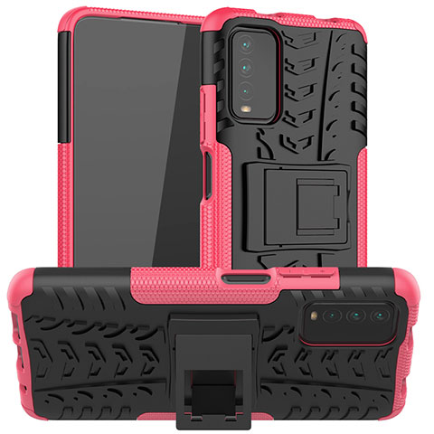 Custodia Silicone e Plastica Opaca Cover con Supporto JX1 per Xiaomi Redmi 9T 4G Rosa Caldo
