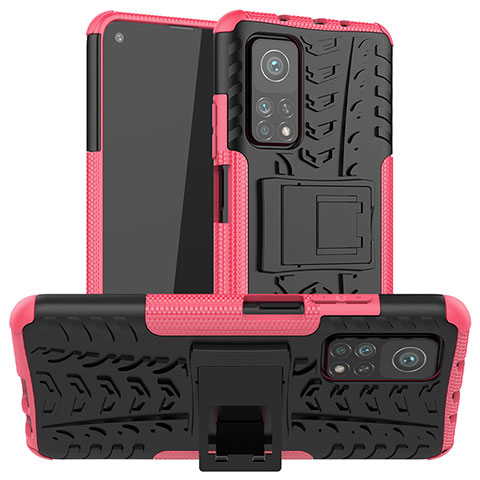 Custodia Silicone e Plastica Opaca Cover con Supporto JX1 per Xiaomi Redmi K30S 5G Rosa Caldo