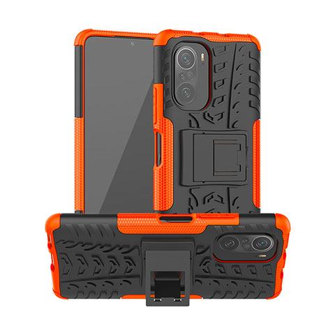 Custodia Silicone e Plastica Opaca Cover con Supporto JX1 per Xiaomi Redmi K40 5G Arancione