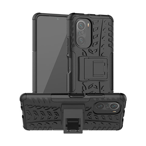 Custodia Silicone e Plastica Opaca Cover con Supporto JX1 per Xiaomi Redmi K40 5G Nero