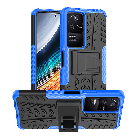 Custodia Silicone e Plastica Opaca Cover con Supporto JX1 per Xiaomi Redmi K40S 5G Blu