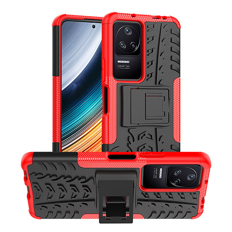 Custodia Silicone e Plastica Opaca Cover con Supporto JX1 per Xiaomi Redmi K40S 5G Rosso