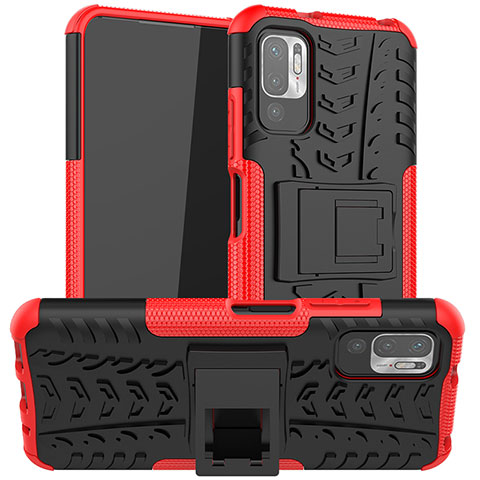 Custodia Silicone e Plastica Opaca Cover con Supporto JX1 per Xiaomi Redmi Note 10 5G Rosso