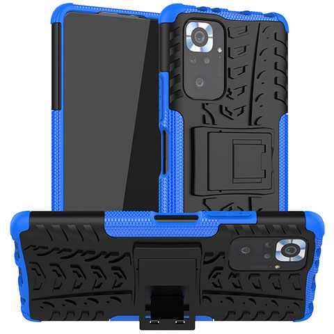 Custodia Silicone e Plastica Opaca Cover con Supporto JX1 per Xiaomi Redmi Note 10 Pro 4G Blu