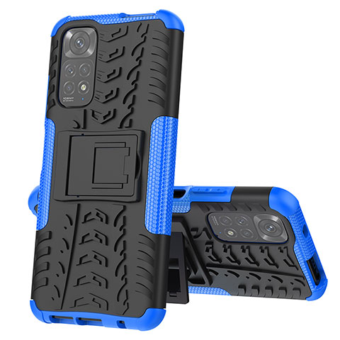 Custodia Silicone e Plastica Opaca Cover con Supporto JX1 per Xiaomi Redmi Note 11 4G (2022) Blu