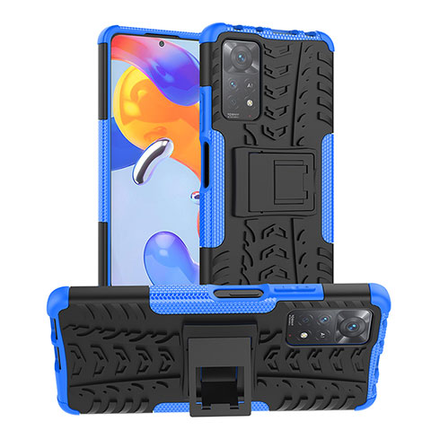 Custodia Silicone e Plastica Opaca Cover con Supporto JX1 per Xiaomi Redmi Note 11 Pro 5G Blu