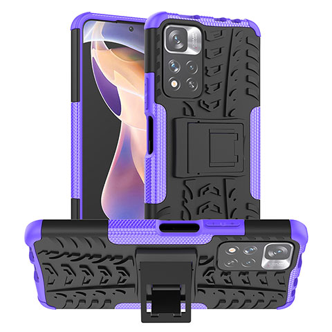 Custodia Silicone e Plastica Opaca Cover con Supporto JX1 per Xiaomi Redmi Note 11 Pro+ Plus 5G Viola