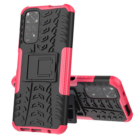 Custodia Silicone e Plastica Opaca Cover con Supporto JX1 per Xiaomi Redmi Note 11S 4G Rosa Caldo