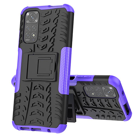 Custodia Silicone e Plastica Opaca Cover con Supporto JX1 per Xiaomi Redmi Note 11S 4G Viola