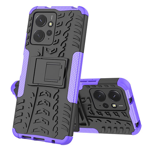 Custodia Silicone e Plastica Opaca Cover con Supporto JX1 per Xiaomi Redmi Note 12 4G Viola