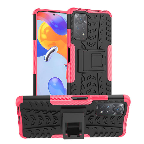 Custodia Silicone e Plastica Opaca Cover con Supporto JX1 per Xiaomi Redmi Note 12 Pro 4G Rosa Caldo