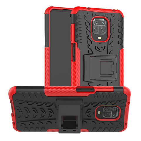 Custodia Silicone e Plastica Opaca Cover con Supporto JX1 per Xiaomi Redmi Note 9 Pro Max Rosso