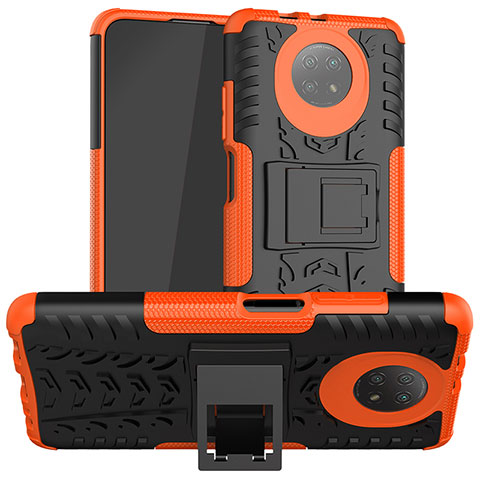 Custodia Silicone e Plastica Opaca Cover con Supporto JX1 per Xiaomi Redmi Note 9T 5G Arancione