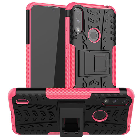 Custodia Silicone e Plastica Opaca Cover con Supporto JX2 per Motorola Moto E7 Power Rosa Caldo