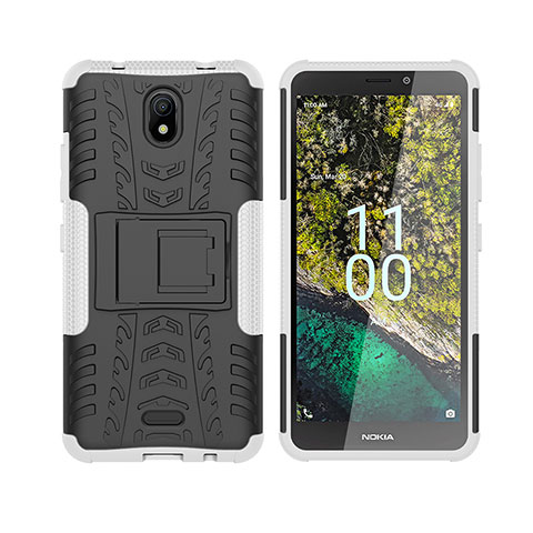 Custodia Silicone e Plastica Opaca Cover con Supporto JX2 per Nokia C100 Argento