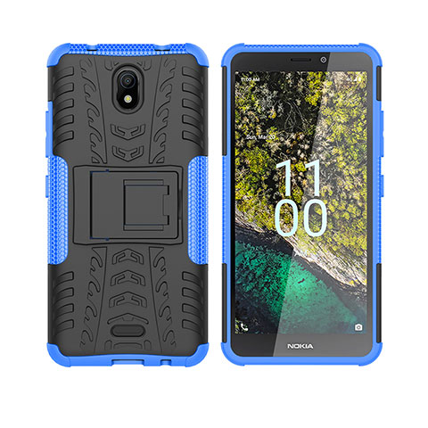 Custodia Silicone e Plastica Opaca Cover con Supporto JX2 per Nokia C100 Blu