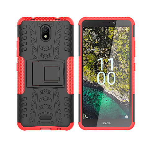 Custodia Silicone e Plastica Opaca Cover con Supporto JX2 per Nokia C100 Rosso