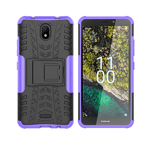 Custodia Silicone e Plastica Opaca Cover con Supporto JX2 per Nokia C100 Viola