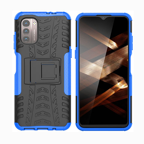 Custodia Silicone e Plastica Opaca Cover con Supporto JX2 per Nokia G11 Blu