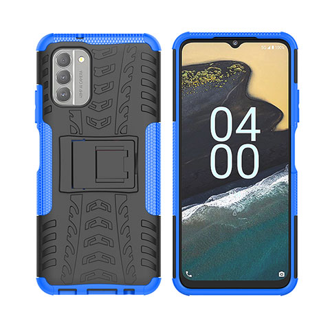 Custodia Silicone e Plastica Opaca Cover con Supporto JX2 per Nokia G400 5G Blu