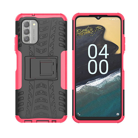 Custodia Silicone e Plastica Opaca Cover con Supporto JX2 per Nokia G400 5G Rosa Caldo