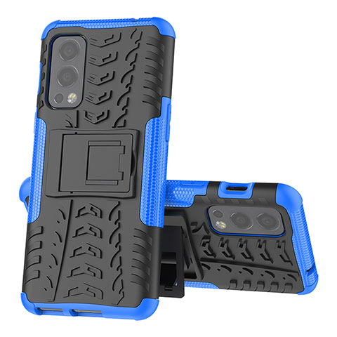 Custodia Silicone e Plastica Opaca Cover con Supporto JX2 per OnePlus Nord 2 5G Blu