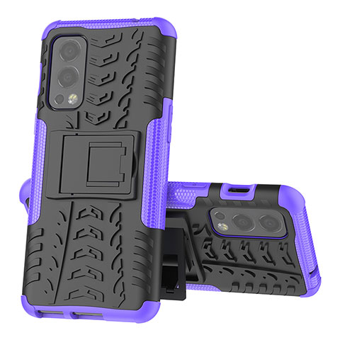 Custodia Silicone e Plastica Opaca Cover con Supporto JX2 per OnePlus Nord 2 5G Viola