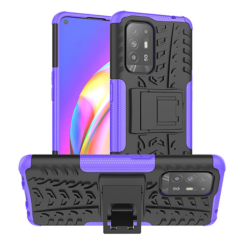 Custodia Silicone e Plastica Opaca Cover con Supporto JX2 per Oppo F19 Pro+ Plus 5G Viola